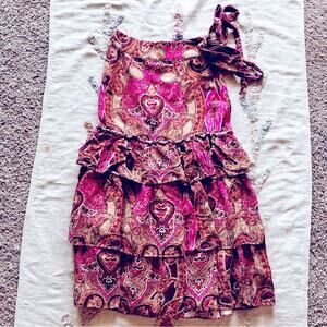 A Loves A Bohemian Pink Brown Paisley Maxi Skirt small S tiered boho western